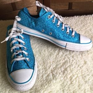 Converse Lo Top Glitter Blue Metallic Diamond SZ 9